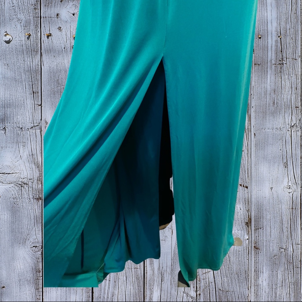 Halston Heritage Green V-Neck Maxi Dress with Embellished Waist - Picture 8 of 9